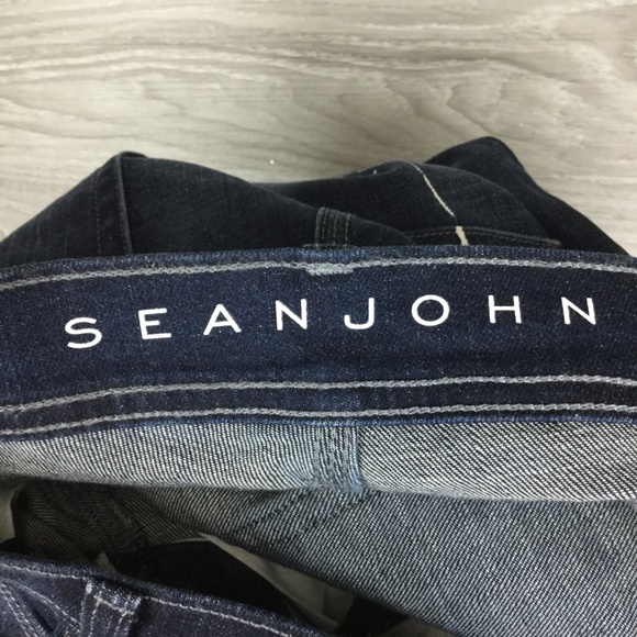 Sean John Blue Washed Splatter Slim Straight Jeans - Picture 5 of 6